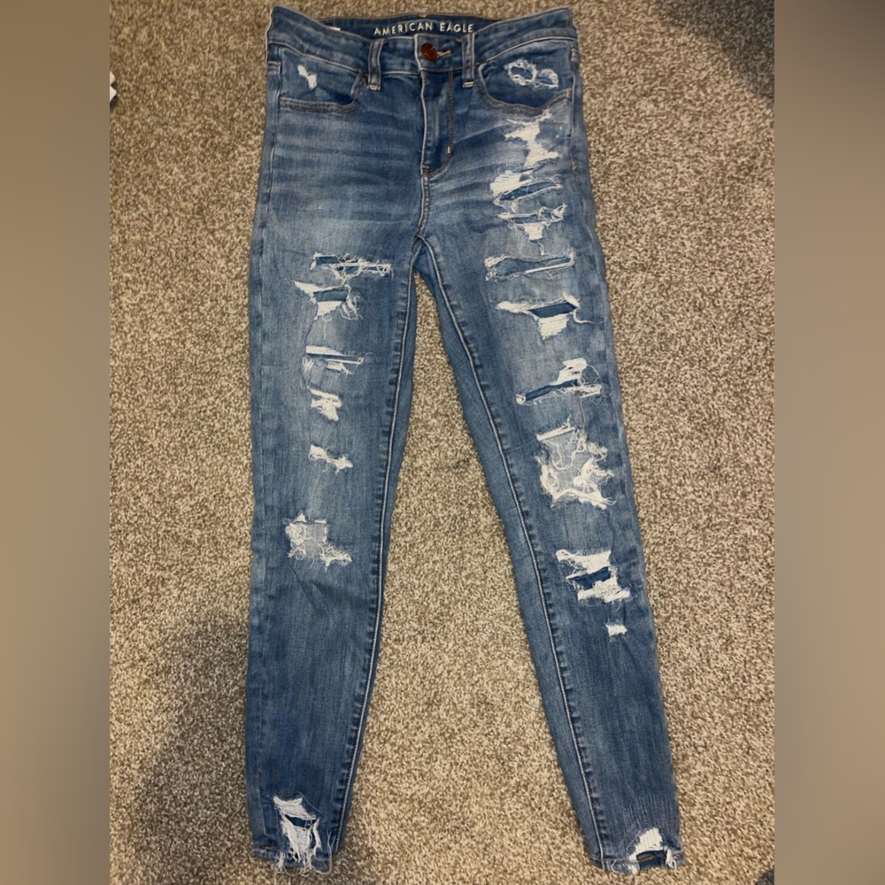 American Eagle Outfitters Women's Ripped Blue Skinny Jeans